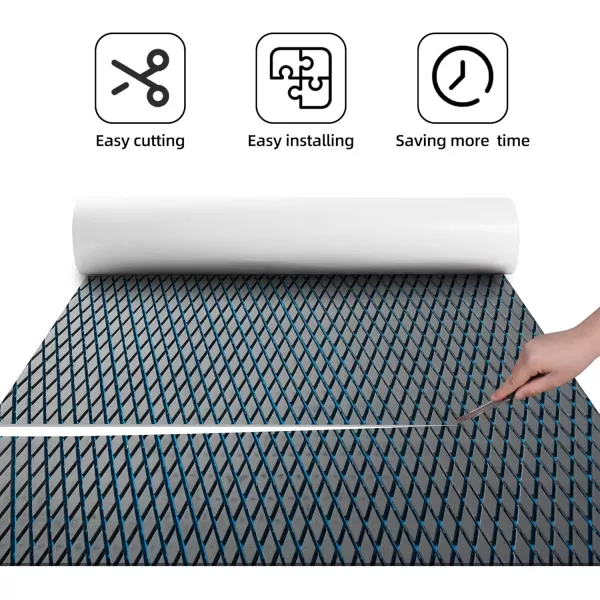 FOCEAN Boat Flooring  EVA Foam Boat Decking  Marine Flooring Marine Mats for Boats RV Yacht Kayak 945quotx 472quot236quot157quotDark Grey  Blue Lines