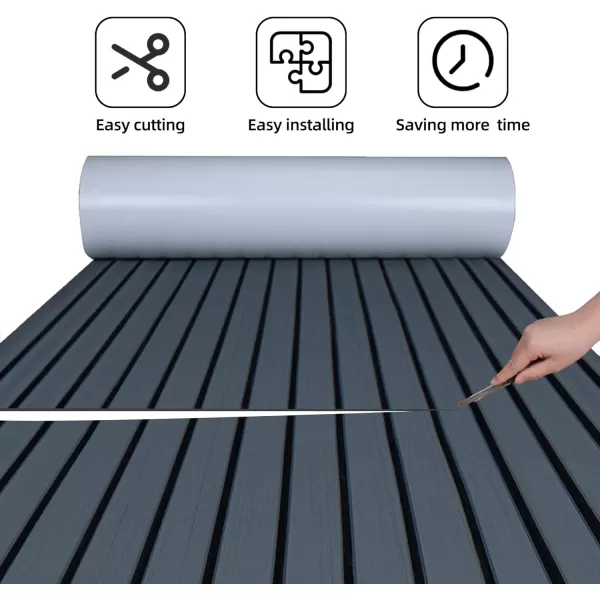 FOCEAN Boat Flooring EVA Foam Boat Decking Faux Teak Marine Flooring Boat Mat Boat Carpet Sheet for Motorboat RV Yacht Kayak Surfboard 945quotx 472quot354quot236quot157quotDark Grey With Black Seam Lines