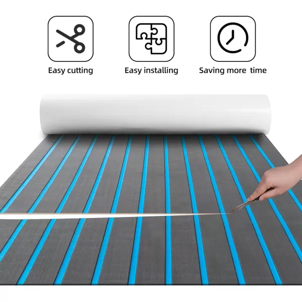 FOCEAN Boat Flooring EVA Foam Boat Decking Faux Teak Marine Flooring Boat Mat Boat Carpet Sheet for Motorboat RV Yacht Kayak Surfboard 945quotx 472quot354quot236quot157quotDark Grey With Blue Lines