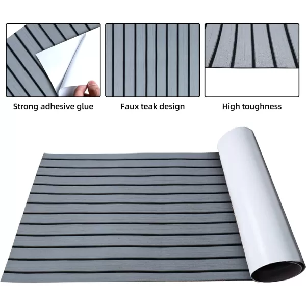 FOCEAN Boat Flooring EVA Foam Boat Decking Faux Teak Marine Flooring Boat Mat Boat Carpet Sheet for Motorboat RV Yacht Kayak Surfboard 945quotx 472quot354quot236quot157quotGrey With Black Seam Lines