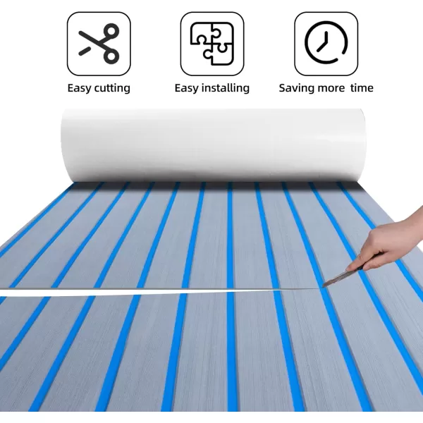 FOCEAN Boat Flooring EVA Foam Boat Decking Faux Teak Marine Flooring Boat Mat Boat Carpet Sheet for Motorboat RV Yacht Kayak Surfboard 945quotx 472quot354quot236quot157quotGrey With Blue Seam Lines