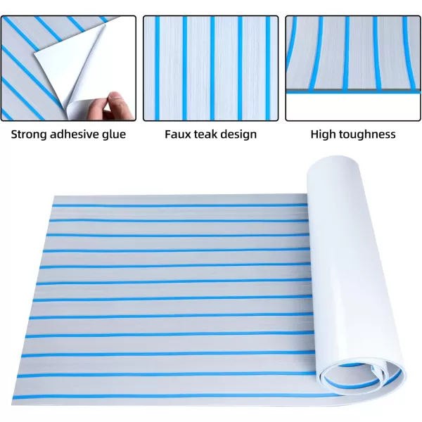 FOCEAN Boat Flooring EVA Foam Boat Decking Faux Teak Marine Flooring Boat Mat Boat Carpet Sheet for Motorboat RV Yacht Kayak Surfboard 945quotx 472quot354quot236quot157quotGrey With Blue Seam Lines