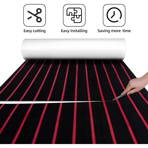 FOCEAN Boat Flooring EVA Foam Boat Decking Faux Teak Marine Flooring Boat Mat Boat Carpet Sheet for Motorboat RV Yacht Kayak Surfboard 945quotx 472quot354quot236quot157quotBlack With Red Seam Lines