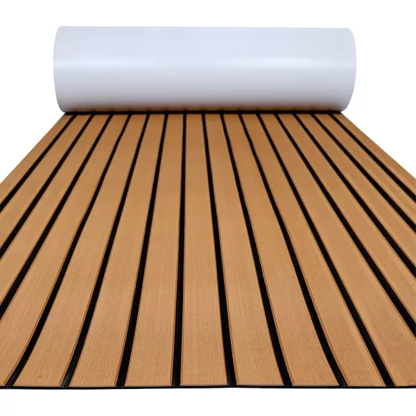 FOCEAN Boat Flooring EVA Foam Boat Decking Faux Teak Marine Flooring Boat Mat Boat Carpet Sheet for Motorboat RV Yacht Kayak Surfboard 945quotx 472quot354quot236quot157quotBrown With Black Seam Lines
