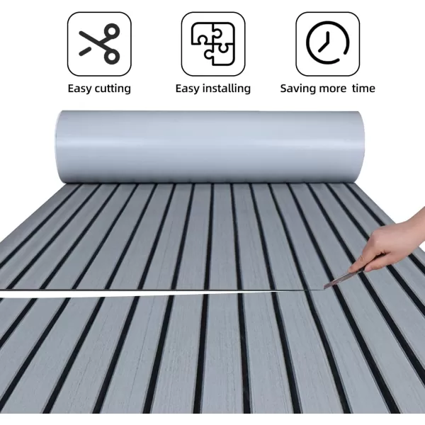 FOCEAN Boat Flooring EVA Foam Boat Decking Faux Teak Marine Flooring Boat Mat Boat Carpet Sheet for Motorboat RV Yacht Kayak Surfboard 945quotx 472quot354quot236quot157quotGrey With Black Seam Lines