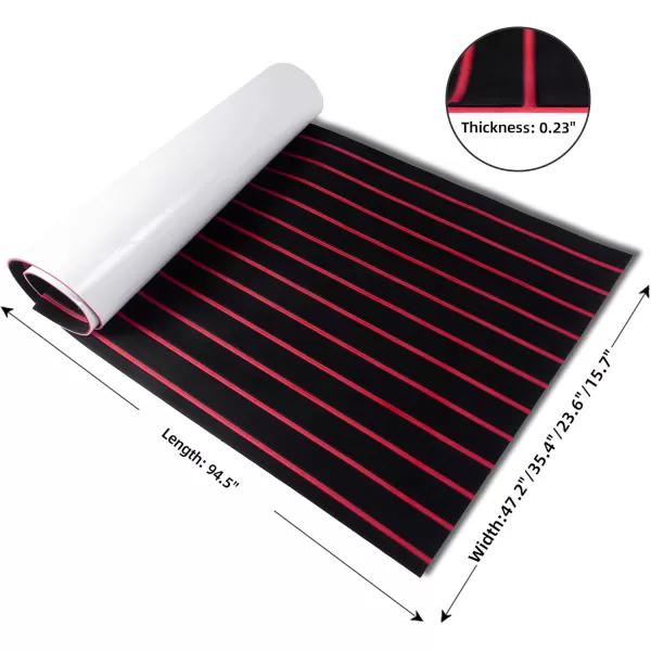 FOCEAN Boat Flooring EVA Foam Boat Decking Faux Teak Marine Flooring Boat Mat Boat Carpet Sheet for Motorboat RV Yacht Kayak Surfboard 945quotx 472quot354quot236quot157quotBlack With Red Seam Lines