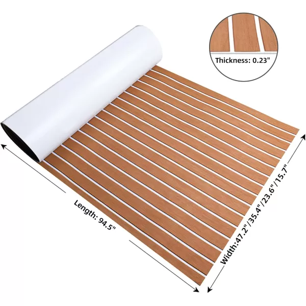 FOCEAN Boat Flooring EVA Foam Boat Decking Faux Teak Marine Flooring Boat Mat Boat Carpet Sheet for Motorboat RV Yacht Kayak Surfboard 945quotx 472quot354quot236quot157quotBrown With White Seam Lines
