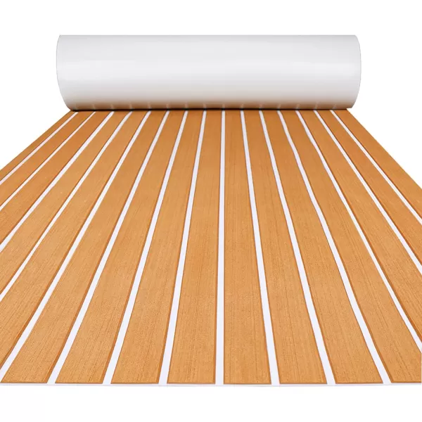 FOCEAN Boat Flooring EVA Foam Boat Decking Faux Teak Marine Flooring Boat Mat Boat Carpet Sheet for Motorboat RV Yacht Kayak Surfboard 945quotx 472quot354quot236quot157quotBrown With White Seam Lines