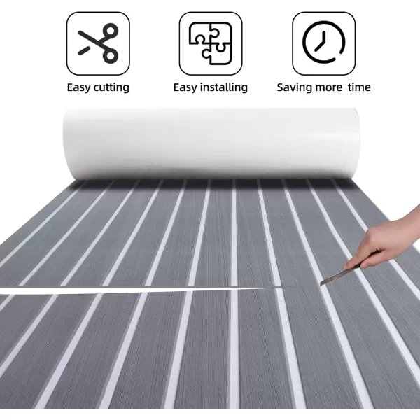FOCEAN Boat Flooring EVA Foam Boat Decking Faux Teak Marine Flooring Boat Mat Boat Carpet Sheet for Motorboat RV Yacht Kayak Surfboard 945quotx 472quot354quot236quot157quotGrey With White Seam Lines