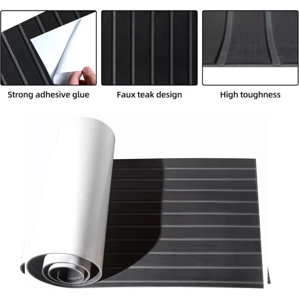 FOCEAN Boat Flooring EVA Foam Boat Decking Faux Teak Marine Flooring Boat Mat Boat Carpet Sheet for Motorboat RV Yacht Kayak Surfboard 945quotx 472quot354quot236quot157quotBlack With Dark Grey Lines