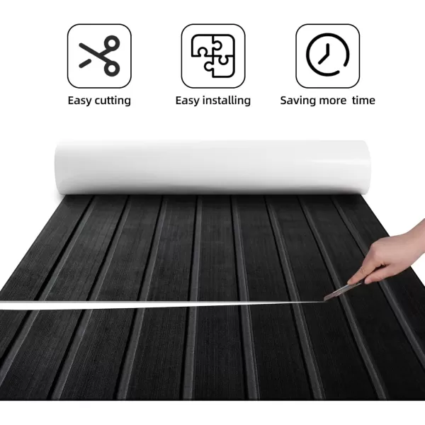 FOCEAN Boat Flooring EVA Foam Boat Decking Faux Teak Marine Flooring Boat Mat Boat Carpet Sheet for Motorboat RV Yacht Kayak Surfboard 945quotx 472quot354quot236quot157quotBlack With Dark Grey Lines