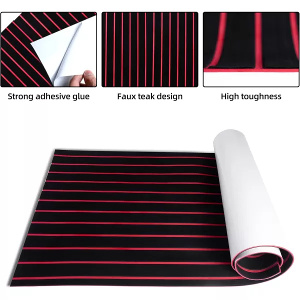 FOCEAN Boat Flooring EVA Foam Boat Decking Faux Teak Marine Flooring Boat Mat Boat Carpet Sheet for Motorboat RV Yacht Kayak Surfboard 945quotx 472quot354quot236quot157quotBlack With Red Seam Lines