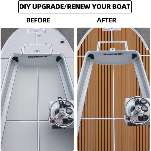 FOCEAN Boat Flooring EVA Foam Boat Decking Faux Teak Marine Flooring Boat Mat Boat Carpet Sheet for Motorboat RV Yacht Kayak Surfboard 945quotx 472quot354quot236quot157quotBrown With Black Seam Lines