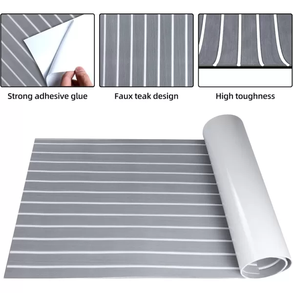 FOCEAN Boat Flooring EVA Foam Boat Decking Faux Teak Marine Flooring Boat Mat Boat Carpet Sheet for Motorboat RV Yacht Kayak Surfboard 945quotx 472quot354quot236quot157quotGrey With White Seam Lines