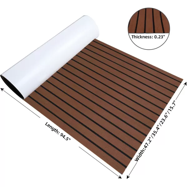 FOCEAN Boat Flooring EVA Foam Boat Decking Faux Teak Marine Flooring Boat Mat Boat Carpet Sheet for Motorboat RV Yacht Kayak Surfboard 945quotx 472quot354quot236quot157quotDark Brown With Black Seam Lines