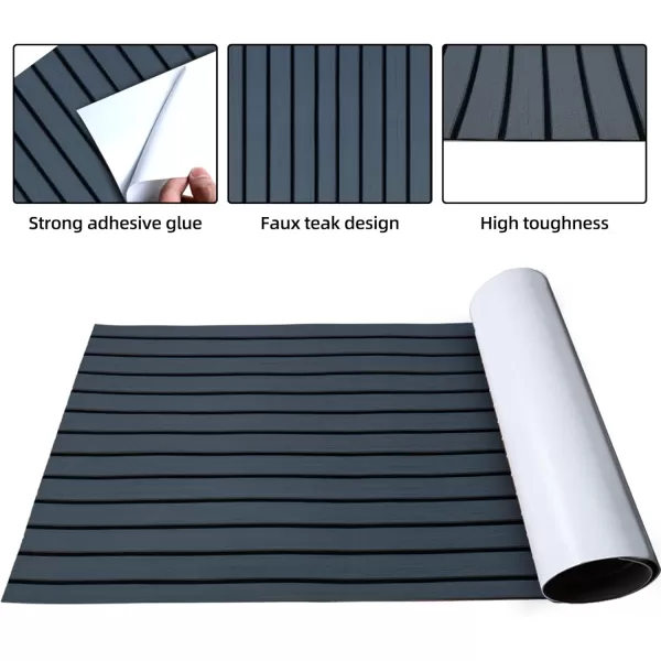 FOCEAN Boat Flooring EVA Foam Boat Decking Faux Teak Marine Flooring Boat Mat Boat Carpet Sheet for Motorboat RV Yacht Kayak Surfboard 945quotx 472quot354quot236quot157quotDark Grey With Black Seam Lines