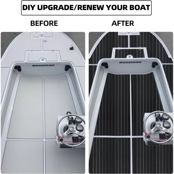 FOCEAN Boat Flooring EVA Foam Boat Decking Faux Teak Marine Flooring Boat Mat Boat Carpet Sheet for Motorboat RV Yacht Kayak Surfboard 945quotx 472quot354quot236quot157quotBlack With Dark Grey Lines