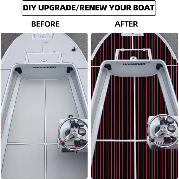 FOCEAN Boat Flooring EVA Foam Boat Decking Faux Teak Marine Flooring Boat Mat Boat Carpet Sheet for Motorboat RV Yacht Kayak Surfboard 945quotx 472quot354quot236quot157quotBlack With Red Seam Lines