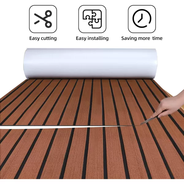 FOCEAN Boat Flooring EVA Foam Boat Decking Faux Teak Marine Flooring Boat Mat Boat Carpet Sheet for Motorboat RV Yacht Kayak Surfboard 945quotx 472quot354quot236quot157quotDark Brown With Black Seam Lines