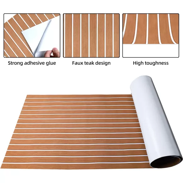 FOCEAN Boat Flooring EVA Foam Boat Decking Faux Teak Marine Flooring Boat Mat Boat Carpet Sheet for Motorboat RV Yacht Kayak Surfboard 945quotx 472quot354quot236quot157quotBrown With White Seam Lines