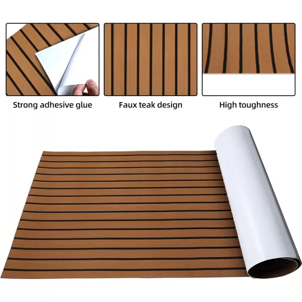FOCEAN Boat Flooring EVA Foam Boat Decking Faux Teak Marine Flooring Boat Mat Boat Carpet Sheet for Motorboat RV Yacht Kayak Surfboard 945quotx 472quot354quot236quot157quotBrown With Black Seam Lines