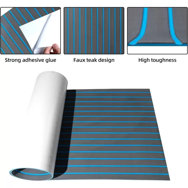 FOCEAN Boat Flooring EVA Foam Boat Decking Faux Teak Marine Flooring Boat Mat Boat Carpet Sheet for Motorboat RV Yacht Kayak Surfboard 945quotx 472quot354quot236quot157quotDark Grey With Blue Lines