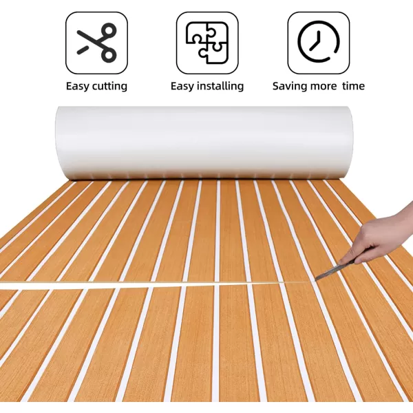 FOCEAN Boat Flooring EVA Foam Boat Decking Faux Teak Marine Flooring Boat Mat Boat Carpet Sheet for Motorboat RV Yacht Kayak Surfboard 945quotx 472quot354quot236quot157quotBrown With White Seam Lines