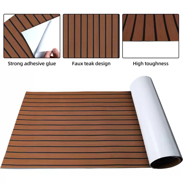 FOCEAN Boat Flooring EVA Foam Boat Decking Faux Teak Marine Flooring Boat Mat Boat Carpet Sheet for Motorboat RV Yacht Kayak Surfboard 945quotx 472quot354quot236quot157quotDark Brown With Black Seam Lines