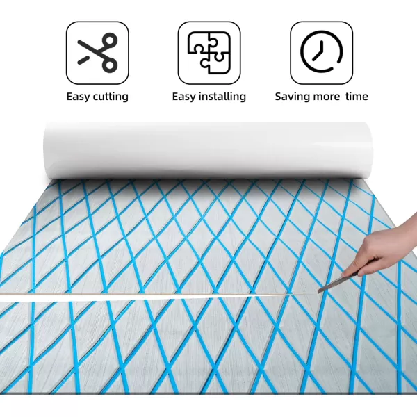 FOCEAN Boat Flooring EVA Foam Boat Decking Marine Mat NonSlip SelfAdhesive Flooring Sheet for Motorboat Kayak Surfboard Garden Flooring Swimming Pools 945x 157 Dark Brown with Black LinesGrey With Blue Lines