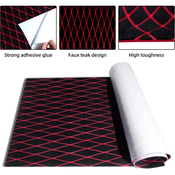 FOCEAN Boat Flooring EVA Foam Boat Decking Marine Mat NonSlip SelfAdhesive Flooring Sheet for Motorboat Kayak Surfboard Garden Flooring Swimming Pools 945x 157 Dark Brown with Black LinesBlack With Red Lines