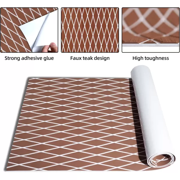 FOCEAN Boat Flooring EVA Foam Boat Decking Marine Mat NonSlip SelfAdhesive Flooring Sheet for Motorboat Kayak Surfboard Garden Flooring Swimming Pools 945x 157 Dark Brown with Black LinesBrown With White Lines