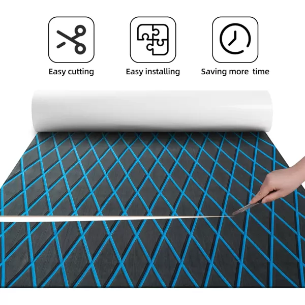 FOCEAN Boat Flooring EVA Foam Boat Decking Marine Mat NonSlip SelfAdhesive Flooring Sheet for Motorboat Kayak Surfboard Garden Flooring Swimming Pools 945x 157 Dark Brown with Black LinesDark Grey With Blue Lines