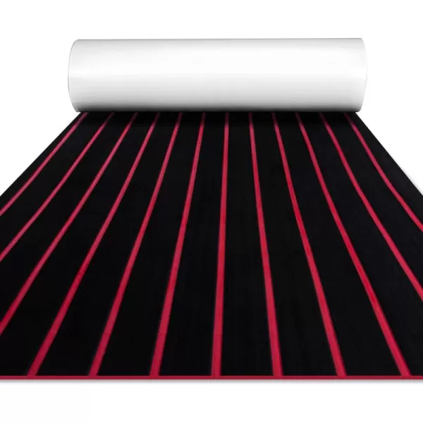 FOCEAN Boat Flooring EVA Foam Boat Decking Faux Teak Marine Flooring Boat Mat Boat Carpet Sheet for Motorboat RV Yacht Kayak Surfboard 945quotx 472quot354quot236quot157quotBlack With Red Seam Lines