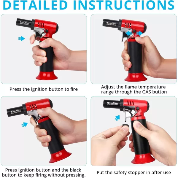imageSondiko Butane Torch with Fuel Gauge S907 Refillable Soldering Torch Lighter with Adjustable Flame for Welding Resin Art IndustrialButane Gas Not IncludedRed  Black