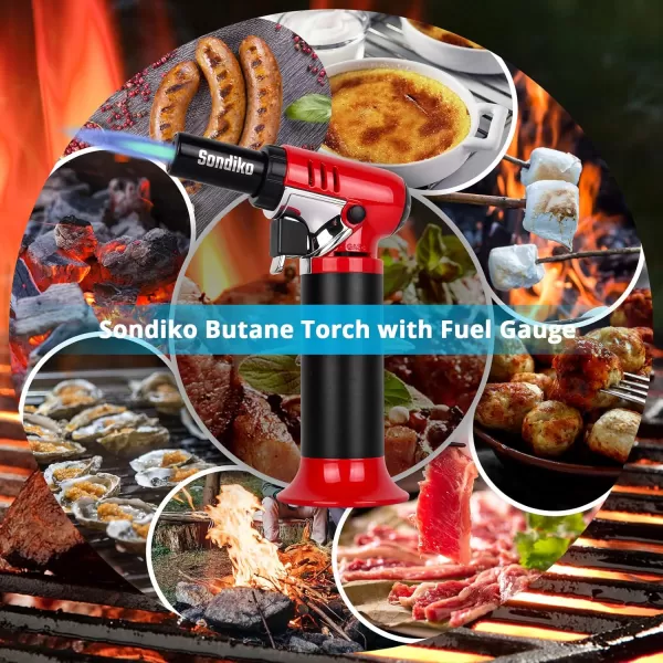 imageSondiko Butane Torch with Fuel Gauge S907 Refillable Soldering Torch Lighter with Adjustable Flame for Welding Resin Art IndustrialButane Gas Not IncludedRed  Black