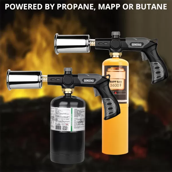 imageSondiko Powerful Grill ampamp Cooking Propane Torch L8010 Sous Vide Campfire Starter Adjustable Wood Torch Burner for Searing Steak BBQ WeldingBlack Grey Propane Tank Not IncludedBlack