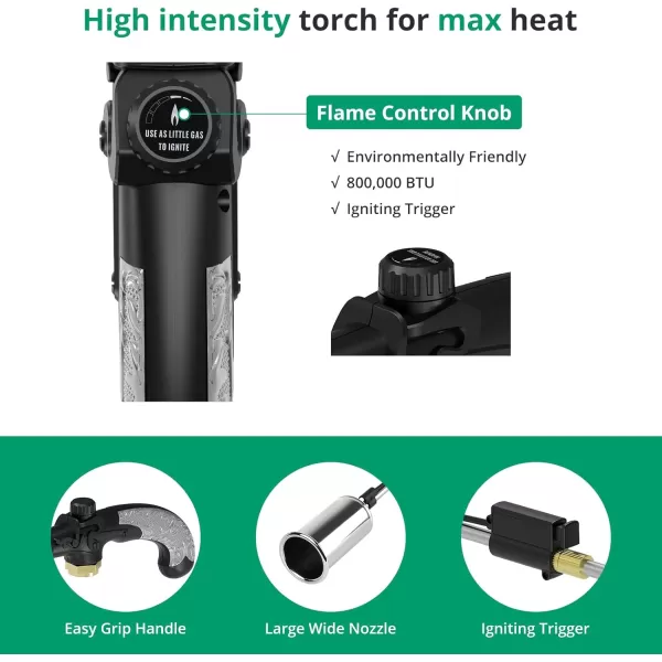 imageSondiko Propane Torch Weed Burner High Output 1200000 BTU Weed Torch Flamethrower Heavy Duty Blow Torch with Flame Control and Turbo Trigger Push Button Igniter For Garden Wood Ice Snow RoadBlack  Silver