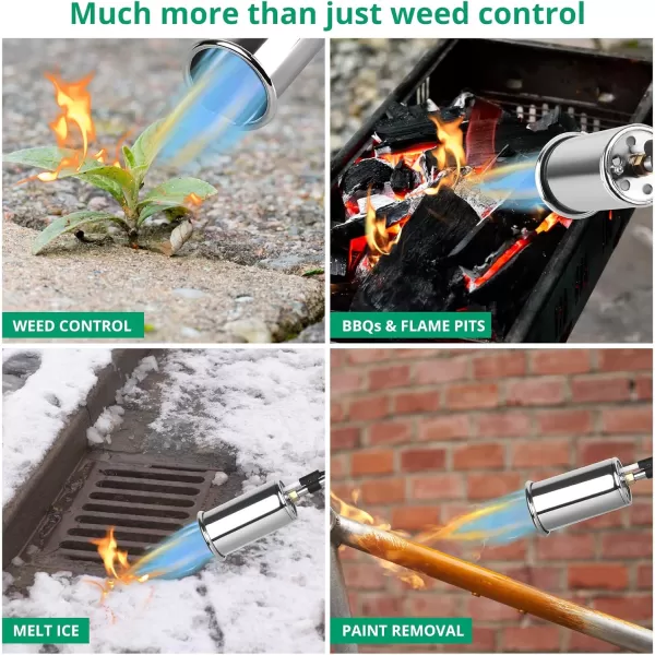 imageSondiko Propane Torch Weed Burner High Output 1200000 BTU Weed Torch Flamethrower Heavy Duty Blow Torch with Flame Control and Turbo Trigger Push Button Igniter For Garden Wood Ice Snow RoadBlack  Silver