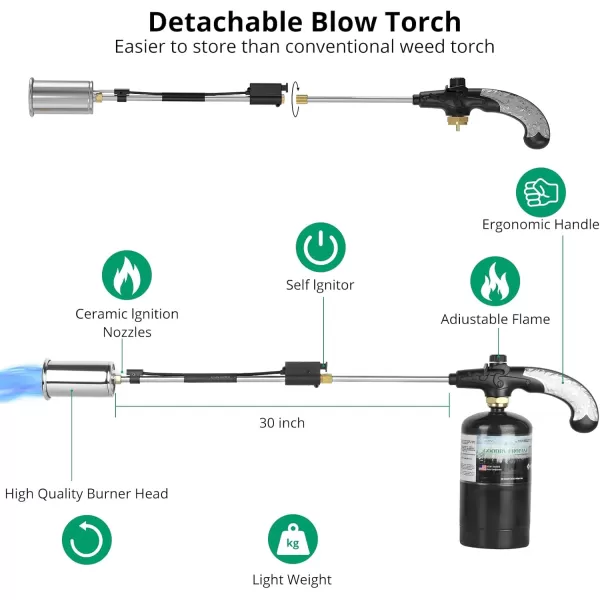 imageSondiko Propane Torch Weed Burner High Output 1200000 BTU Weed Torch Flamethrower Heavy Duty Blow Torch with Flame Control and Turbo Trigger Push Button Igniter For Garden Wood Ice Snow RoadBlack  Silver
