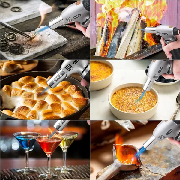 imageSondiko Butane Torch S400 Refillable Kitchen Torch Lighter Fit All Butane Tanks Blow Torch with Safety Lock and Adjustable Flame for Desserts Creme Brulee and BakingButane Gas Is Not IncludedBlacksilver