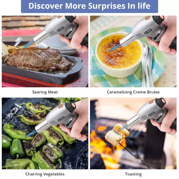 imageSondiko Butane Torch S400 with Fuel Gauge 2022 Refillable Kitchen Torch Lighter Blow Torch with Safety Lock and Adjustable Flame for Creme Brulee  Butane Gas Is Not Included