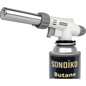 imageSondiko Dual Flame Mode Butane Torch Head S516 Professional Grilling Tool with Adjustable Flame Reverse Use for BBQ Soldering CharcoalampampCampfire Torch LighterFuel Not IncludedGraywhite