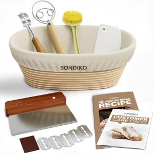 imageSondiko Sourdough Starter Kit Sourdough Bread Baking Supplies Oval Banneton Bread Proofing Basket Set for Bread Making Tools Supplies Gifts for BakersSourdough Starter Kit 1 Pack