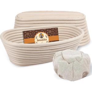 imageSondiko Sourdough Starter Kit Sourdough Bread Baking Supplies Oval Banneton Bread Proofing Basket Set for Bread Making Tools Supplies Gifts for Bakers2 Pack