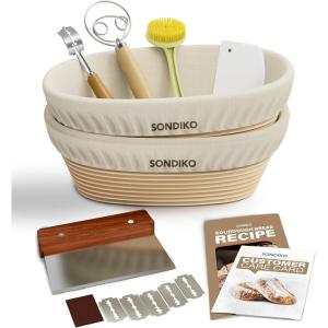 imageSondiko Sourdough Starter Kit Sourdough Bread Baking Supplies Oval Banneton Bread Proofing Basket Set for Bread Making Tools Supplies Gifts for BakersSourdough Starter Kit 2 Pack
