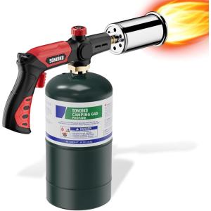 imageSondiko Powerful Grill ampamp Cooking Propane Torch L8010 with Gas Cylinder Stand Base Sous Vide Campfire Starter Adjustable Wood Torch Burner for Searing Steak BBQ Welding Propane Tank Not IncludedRed  Black