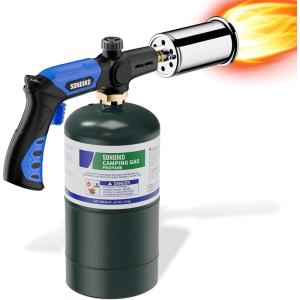 imageSondiko Powerful Grill ampamp Cooking Propane Torch L8010 with Gas Cylinder Stand Base Sous Vide Campfire Starter Adjustable Wood Torch Burner for Searing Steak BBQ Welding Propane Tank Not IncludedBlue  Black