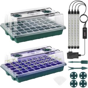 imageSondiko Seed Starter Tray with Grow Light Intelligent Display Digital Controller 80 Cells Seed Starter Kit with Humidity Dome Adjustable Brightness Indoor Plants Germination Kit2 PackMedium