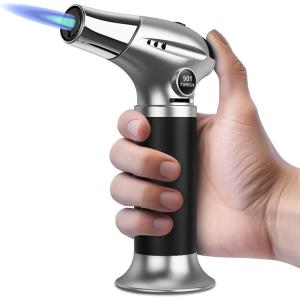 imageSondiko Blow Torch Refillable Butane Torch Lighter with Adjustable Flame for Creme Brulee DIY Creme Brulee BBQ and Baking Butane Gas Not Included 2 PackBlack and Silver