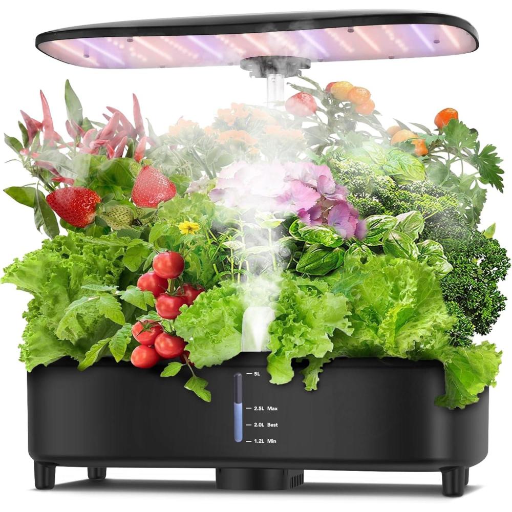 imageSondiko Hydroponics Growing System Kit with Atomization Technology Indoor Garden kit with 48W LED Grow Light Quiet Water Pump Automatic Timer Height Adjustable 5L Large Tank Plant Germination KitLagre